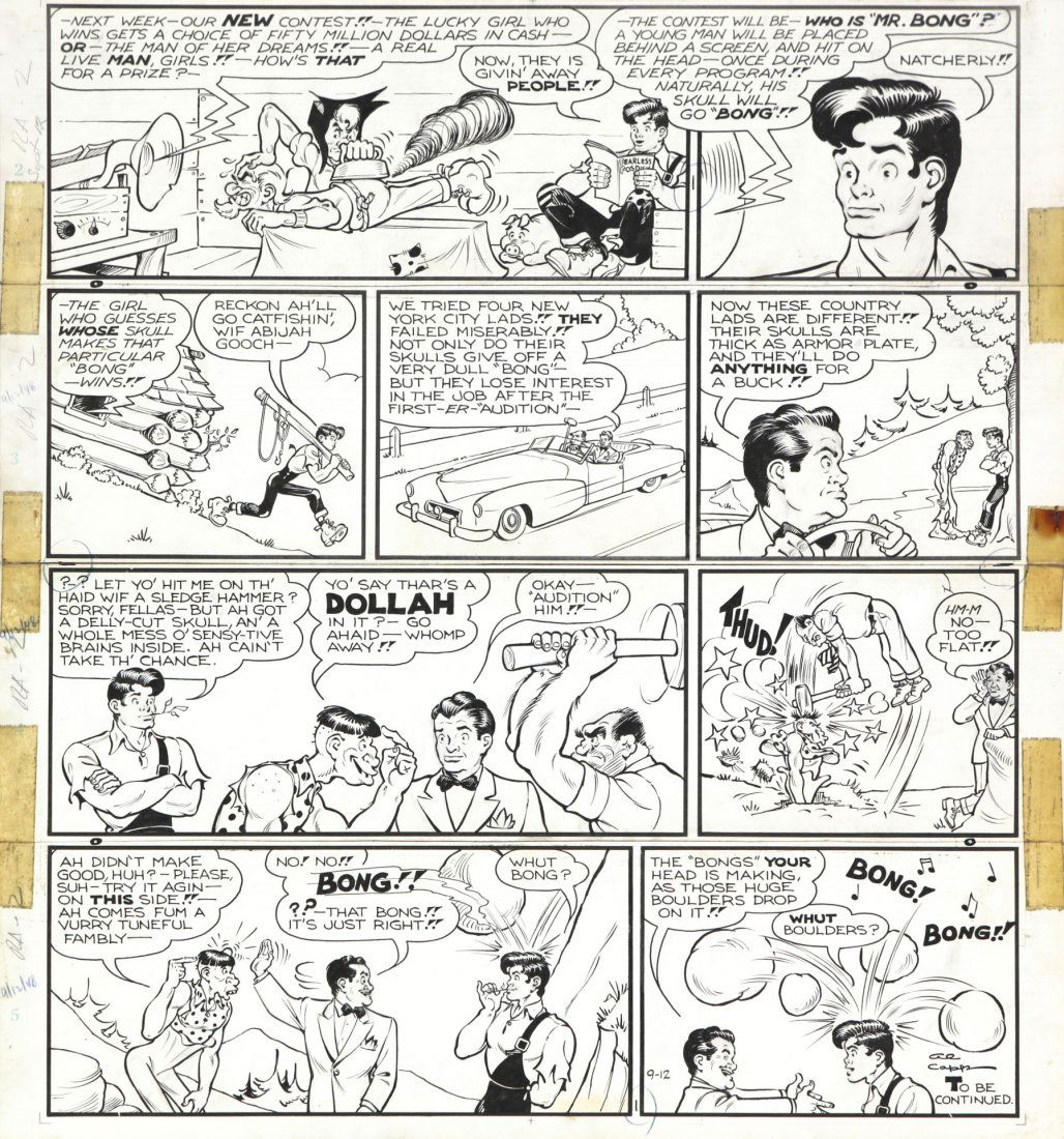 Al Capp - " Li'l Abner", 12/09/1948: Al Capp - " Li'l Abner", 12/09/1948 ITA matita e china su cartoncino, 53 x 57,5 cm Tavola domenicale del 12/09/1948 per " Li'l Abner". Su quattro pannelli. Firmata e datata. _________________________