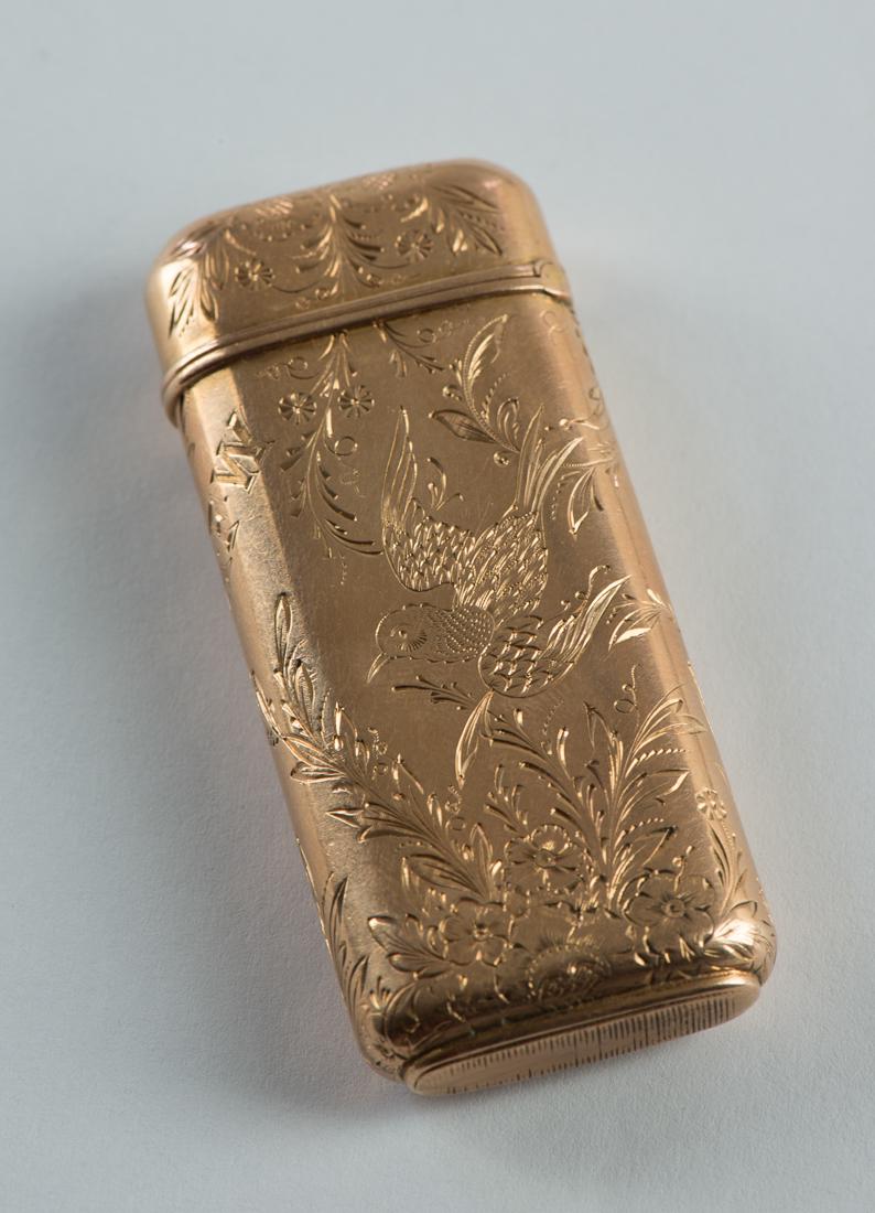 14K Gold Match Safe | Vesta Case Bird and Floral Motif (1 of 6)