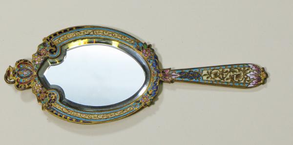 19th Century Bronze with Enamel Hand Mirror: 19th Century Bronze with Emamel Hand Mirror 8.5 inches long (approximate)