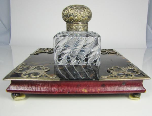 19th C Desk Ink Well Set Tortoiseshell & Sterling (1 of 4)