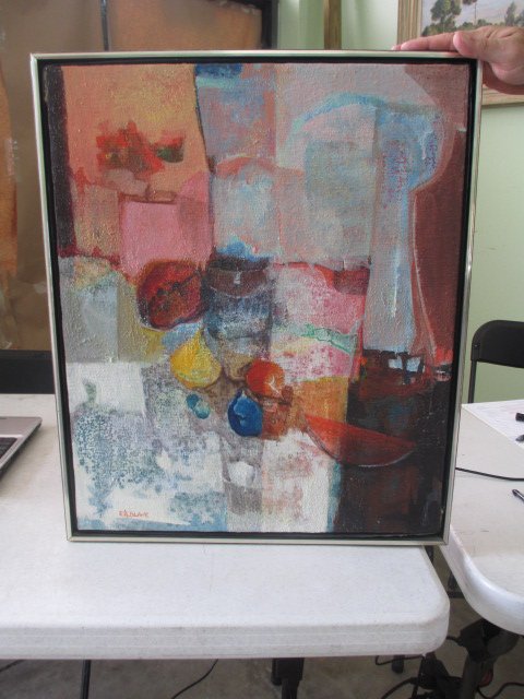 Oil on Burlap Signed EA.Blake W 22" x H 25": Oil on Burlap Signed EA.Blake W 22" x H 25"