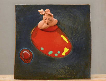 Lambert Maria Wintersberger: Lambert Maria Wintersberger, born in 1941 in Munich, pallet with fully plastic Bust, Unique, majolica, painted in bright colors, not signed, approx. 12 x 49 x 49.5 cm