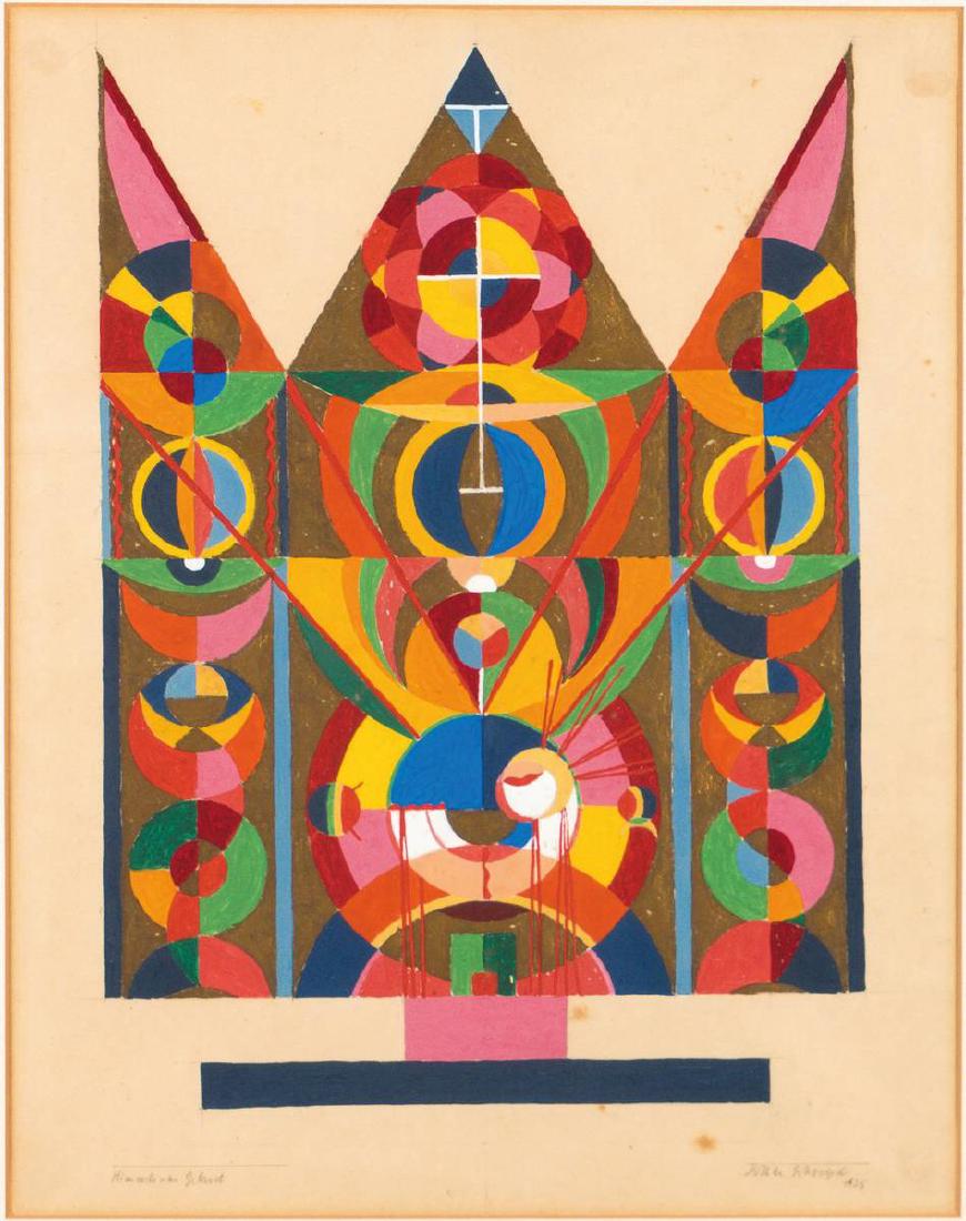 Lothar Schreyer, 1886-1966 Hamburg, heavenly birth: Lothar Schreyer, 1886-1966 Hamburg, heavenly birth, tempera on paper, signed, dated 1925, titled, paper light browned, with little stains, on the back an exhibition sticker: Cosmic Images in the Art o