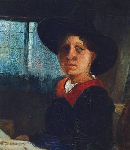 Painter of the Munich academy: Painter of the Munich academy, Circle of Wilhelm Leibl around 1900, portrait of a youngwoman in costume, oil / canvas, lower left Illegibly signed C. Simon? Or similar, 35 x 30cm, signs of age, frame