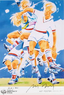 Norbert Bisky, born 1970, Perfect match: Norbert Bisky, born 1970, Perfect match, offset-lithograph on cardboard, published for the FIFA World Cup 2006 by FIFA, signed, numbered 528/800, sheet size 88,5x66 cm