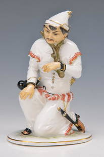 figurine, Rosenthal: figurine, Rosenthal, around 1930, designed by Richard Förster, captured Hun Officer, fine polychrome painting, gold painted, Model-No. B127, on pedestal signed, rare on offer, H.approx. 15cm, vgl see