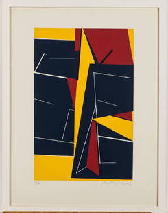 Prof. Richard Mortensen, 1910-1993, geometric: Prof. Richard Mortensen, 1910-1993, geometric composition, color serigraph, signed, dated 62, numbered 36/75, approx 67x50 cm, framed under glass