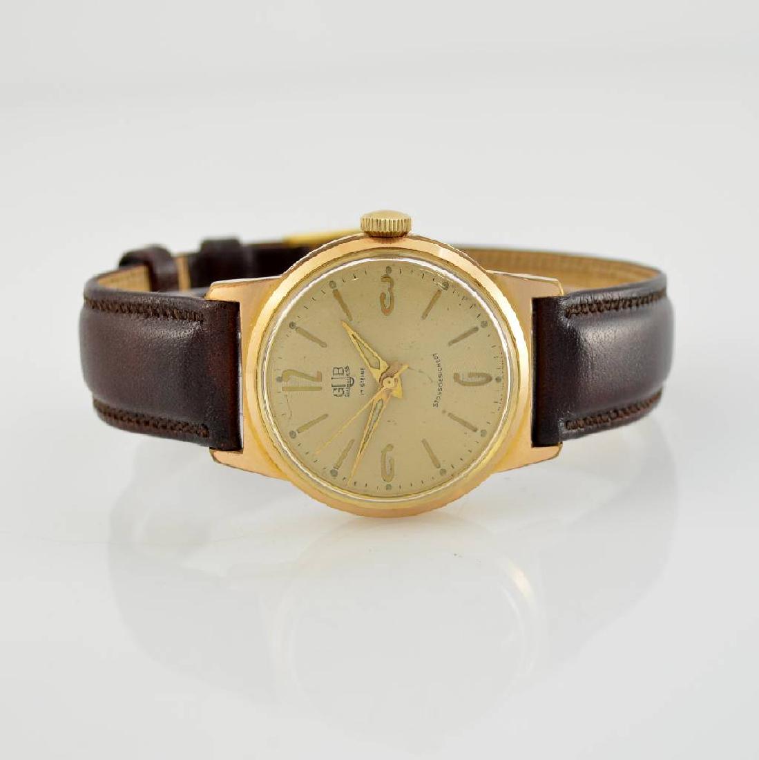 Set of 2 gilt GLASHUTTE wristwatches: Set of 2 gilt GLASHUTTE wristwatches, 1) GUB Glashutte/SA around 1960, stainless steel snap on case back, gilded dial with raised hour- indexes, luminous hands, rhodium plated movement calibre 70.1, 1