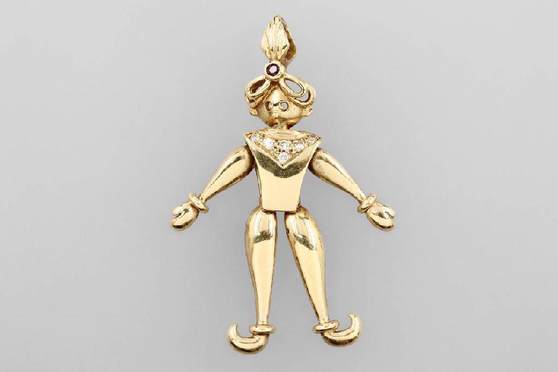 14 kt gold pendant 'jumping jack', with ruby and (1 of 1)