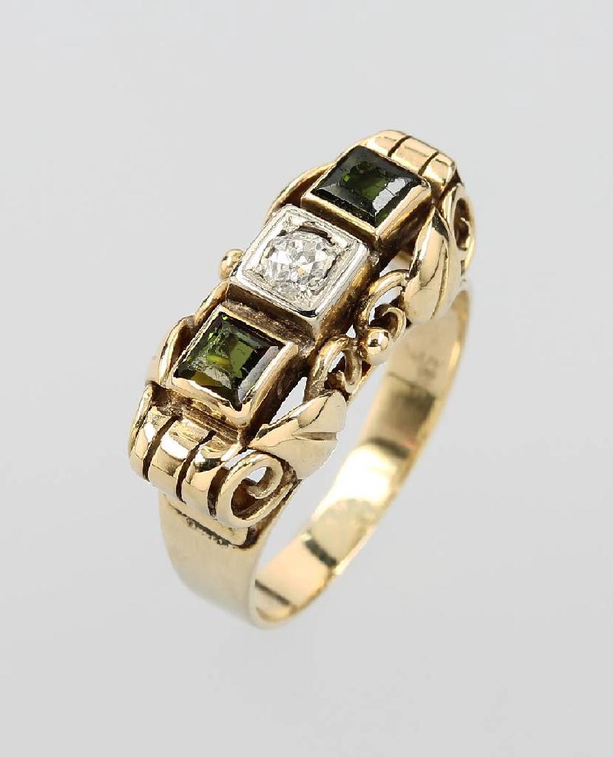 14 kt gold ring with tourmalines and diamonds (1 of 1)