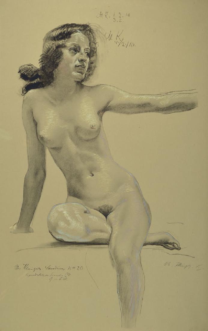 Max Klinger: Max Klinger, 1857-1924, Sitting young female nude, Heliogravure, monogr. And dat. (19) 10, approx. 75x48cm, under glass, frame