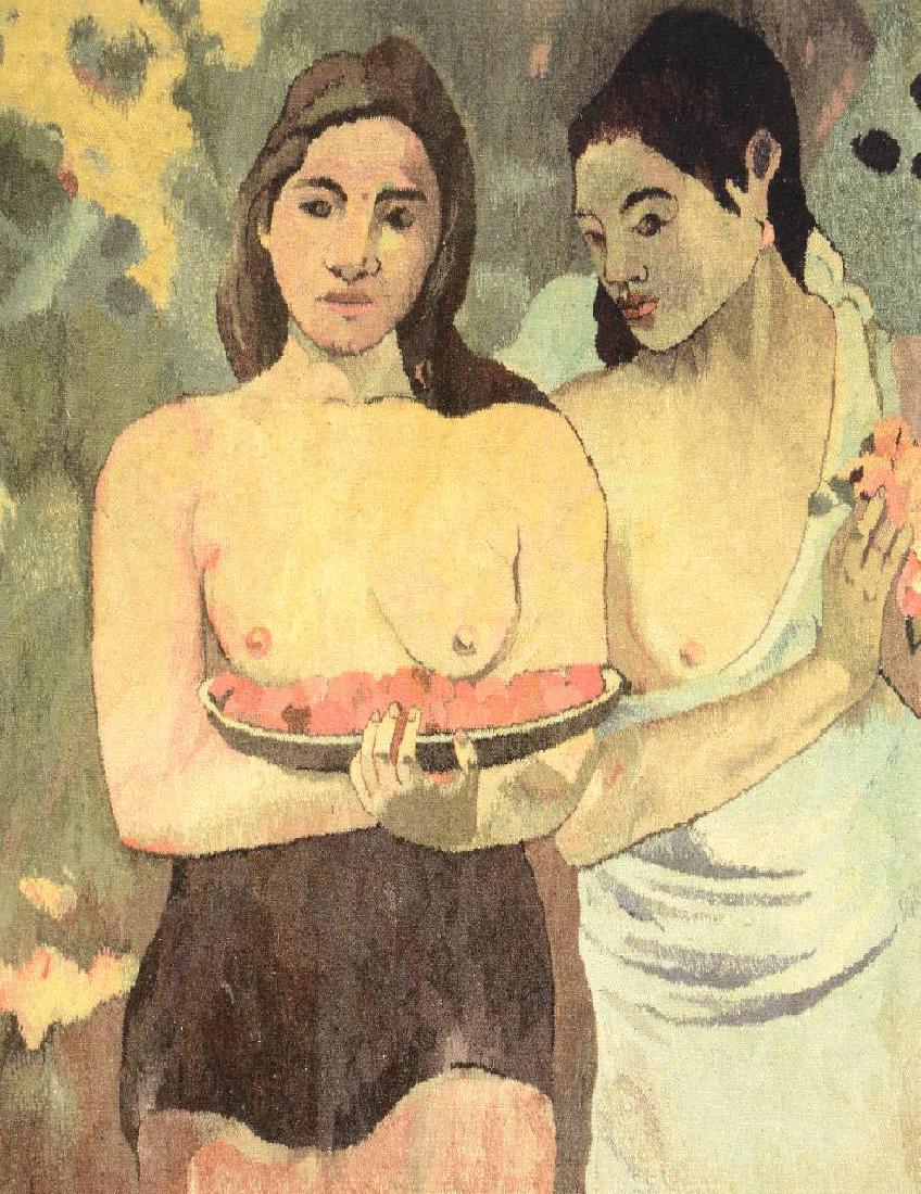 Tapestry by 'Mira Kuran' (Paul Gauguin Motive),: Tapestry by 'Mira Kuran' (Paul Gauguin Motive), Poland, circa 1950/1960, wool/wool, approx. 118 x 95 cm, condition: 2 (good condition), so-called artist tapestry with the famous painting-motive of 'Pa