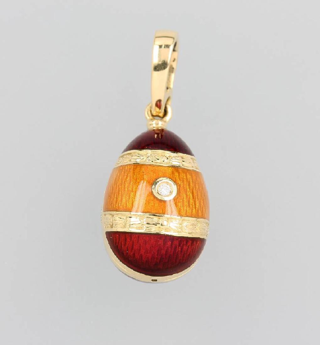 18 kt gold FABERGE clippendant 'egg' with enamel and: 18 kt gold FABERGE clippendant 'egg' with enamel and brilliant , YG 750/000, signed Victor Mayer for FABERGE, limit. edition no. 52/1000, red/orange translucent enameled, brilliant approx. 0 .015 ct W