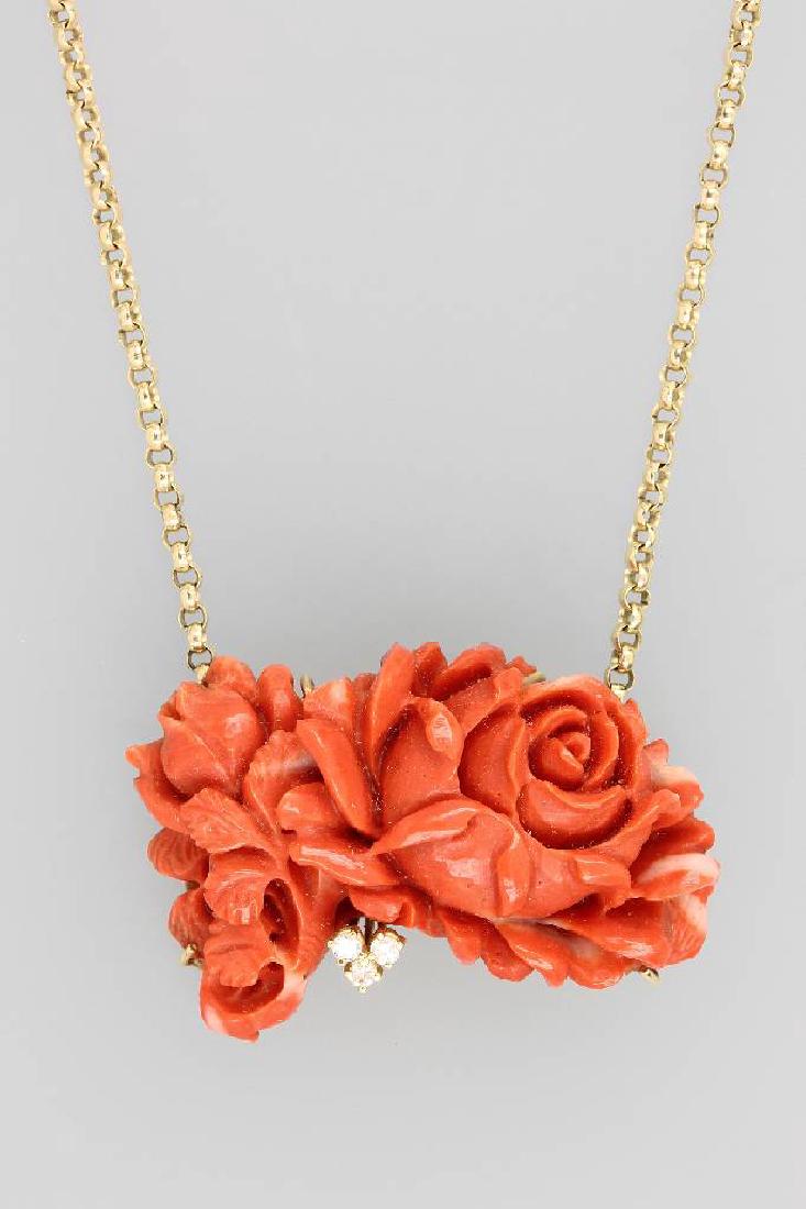 14 kt gold necklace with coral and diamonds (1 of 1)