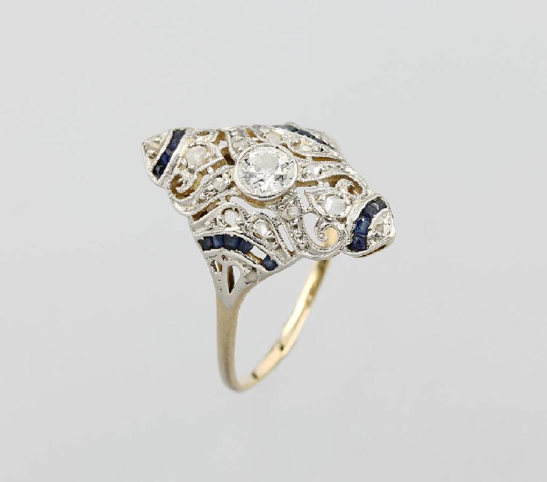 Art-Deco Ring with diamonds and sapphires, YG 750/000 (1 of 1)