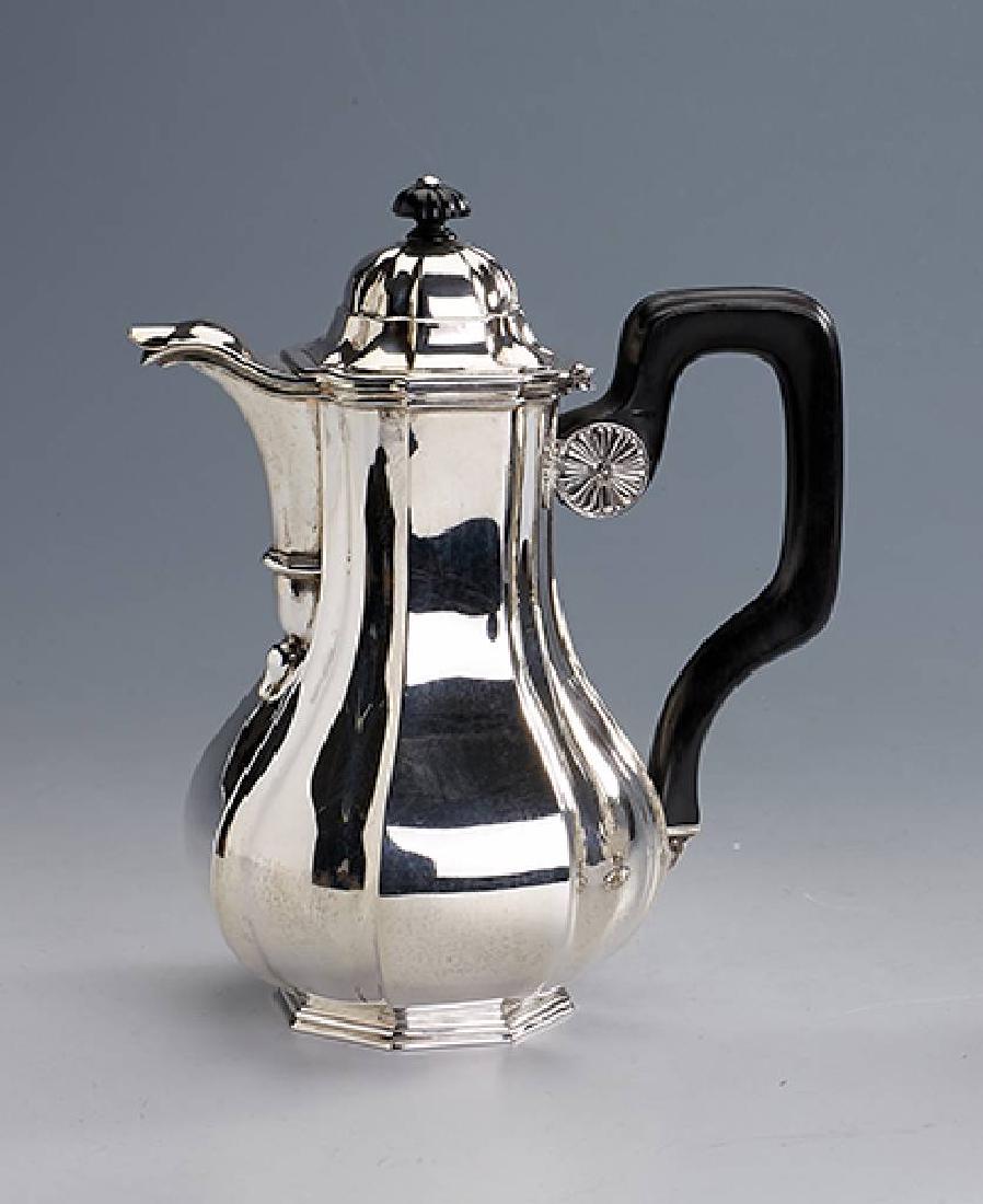 Silver mocha pot, France approx. 1900s: Mocha pot, France approx. 1900 , silver 950,manufacturer's brand Alphonse Debain, handle and top crest wood, h. approx. 22 cm, approx. 530 g
