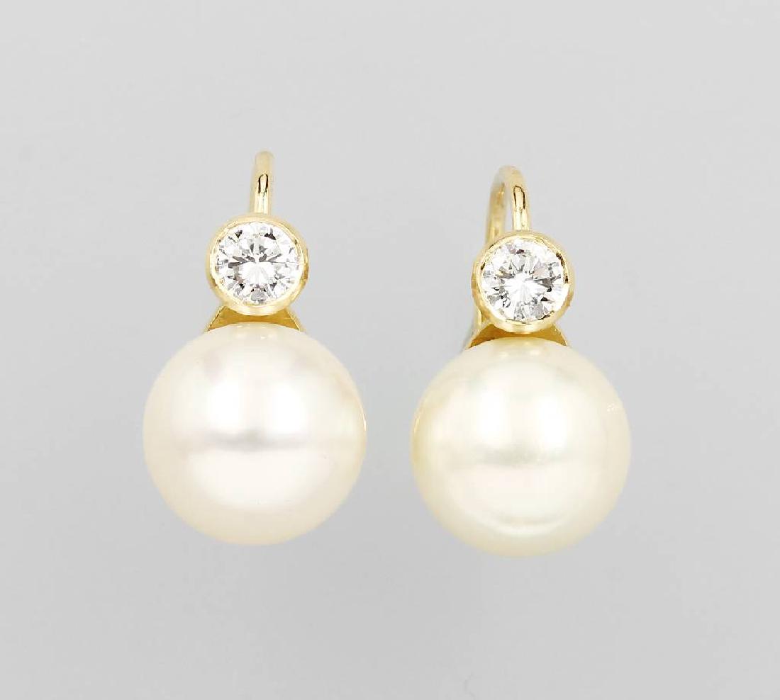 Pair of 14 kt gold earrings with south seas pearls and (1 of 1)