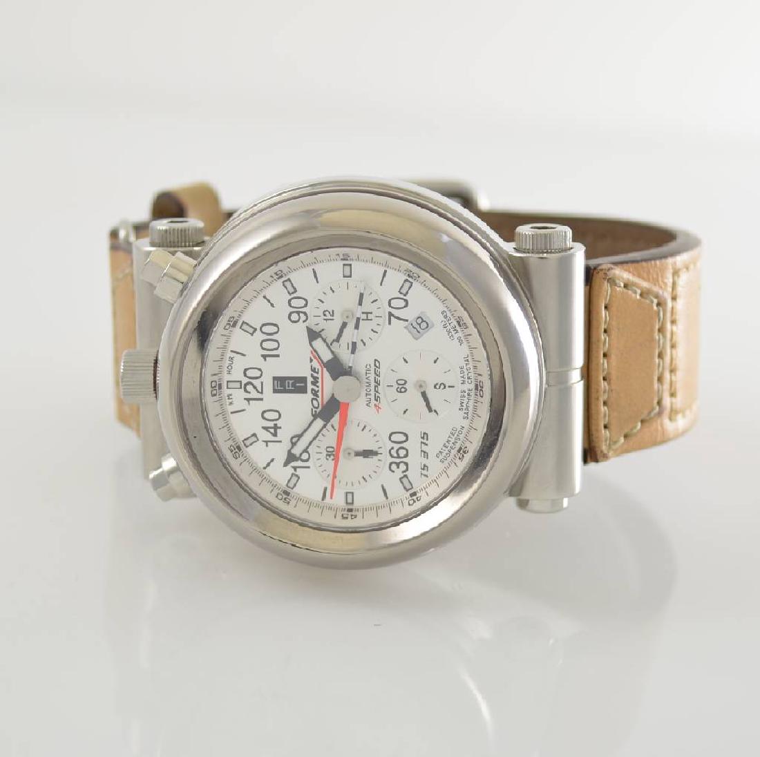 FORMEX TS375 Racing chronograph: FORMEX TS375 Racing chronograph in patented shock-absorbing case, Switzerland around 2010, self winding, reference 3751.8042, screwed down on both sides glazed case in titanium/steel, silvered dial in