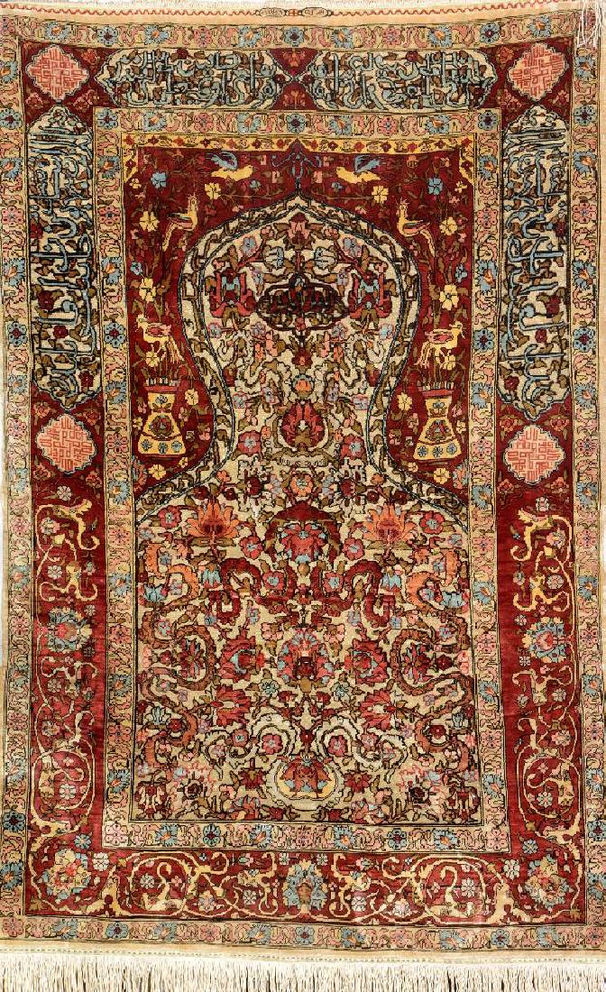 Silk & Metal-Thread Hereke Rug (Signed), (1 of 1)