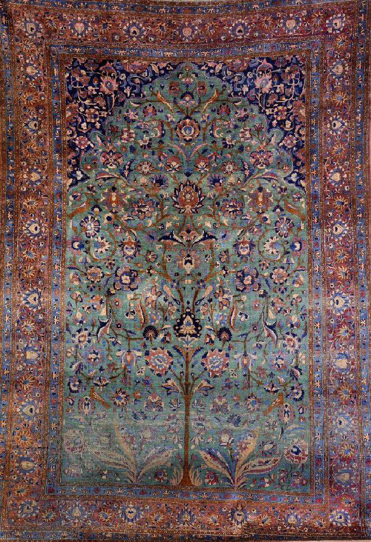 Green Ground Silk Kashan Carpet (Tree Of Life), (1 of 1)