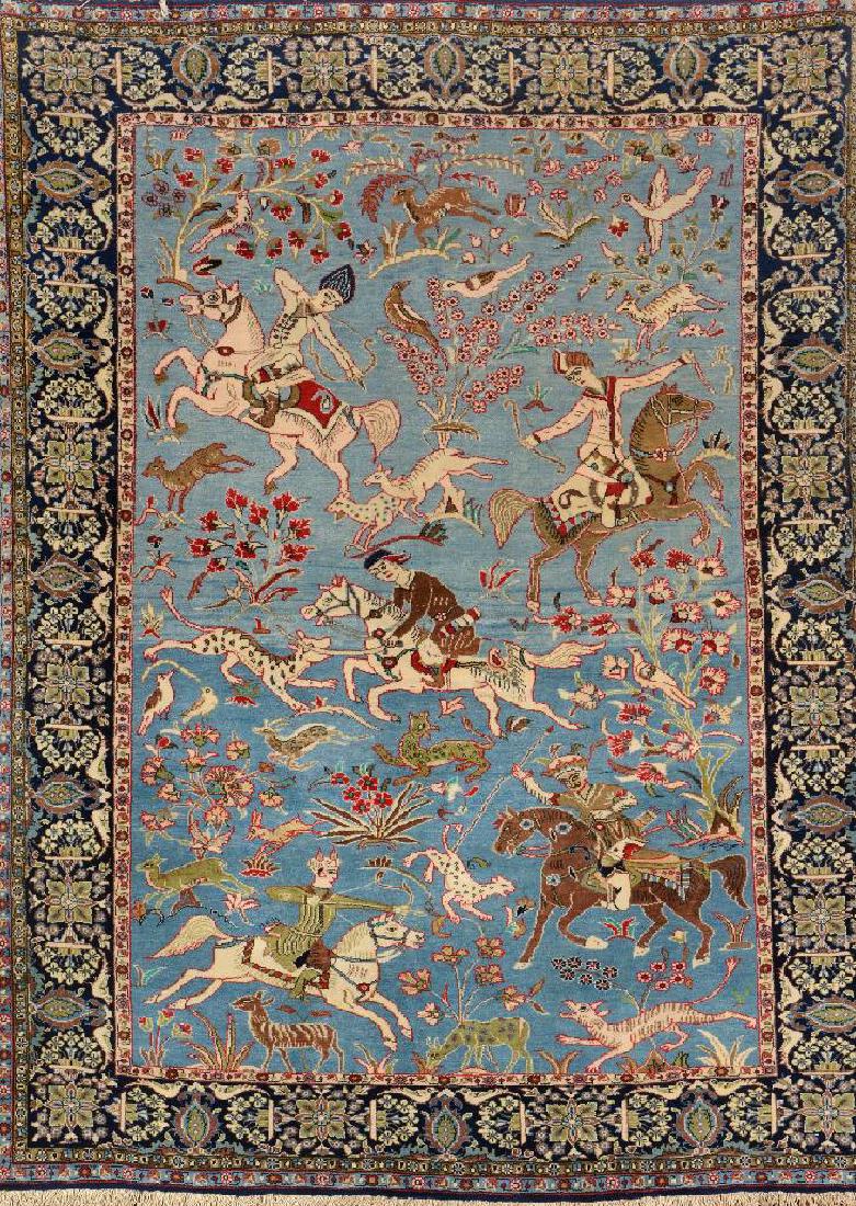 'Part-Silk' Qum Rug (Hunting Design), (1 of 1)
