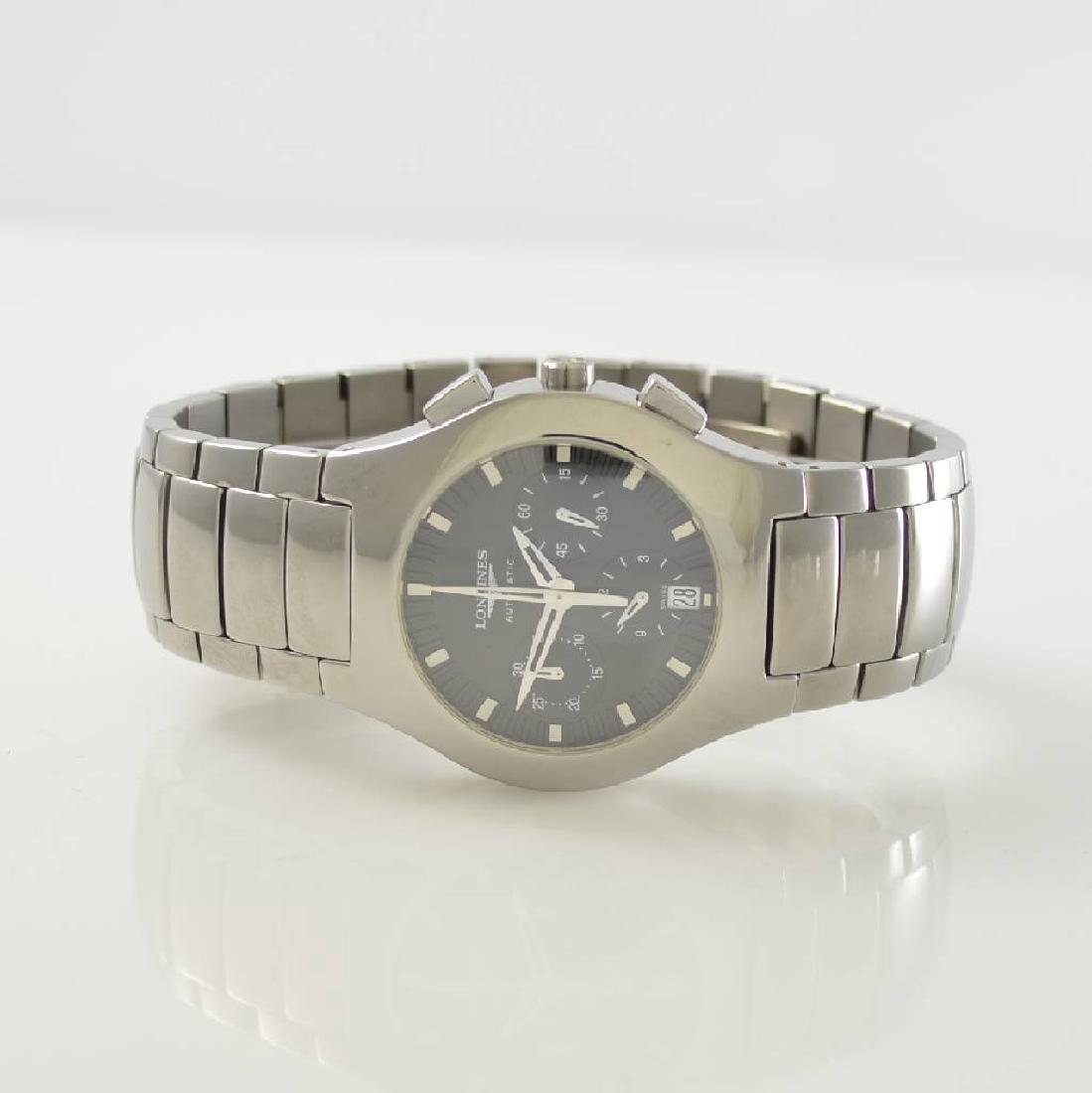 LONGINES self winding chronograph model Oposition: LONGINES chronograph model Oposition, self winding, Switzerland around 2002, reference L3.622.1, titanium case including bracelet with butterfly buckle, on both sides glazed, snap on case back, screwe