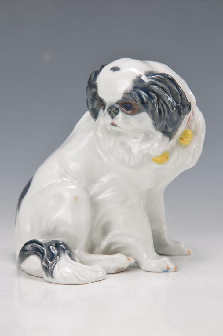 figurine: figurine, Meissen, beginning 20th c., JapaneseChin-dog, sparingly painted, Model no. V. 150,designed by Erich Oskar Hösel, H.approx. 13.5 cm, minor at a claw tip dam.