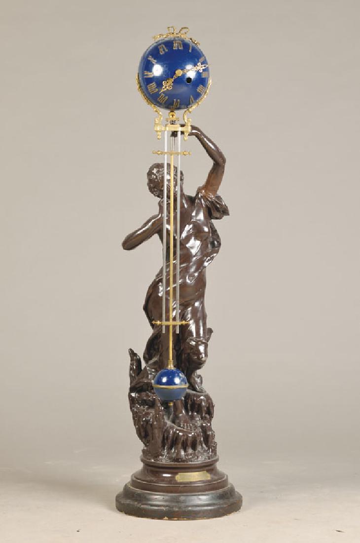 Large Mysterieuse: Large Mysterieuse, France, around 1900, woodenpedestal, signature 'La fleur of the glaciers par J. Causse', above very large Art Nouveau sculpture, in hand clock holding, metal cast bronzed, crown wit