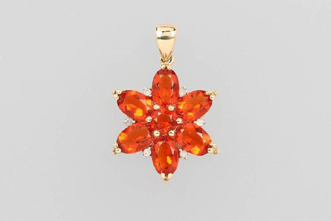 14 kt gold pendant with fire opals and diamonds (1 of 1)