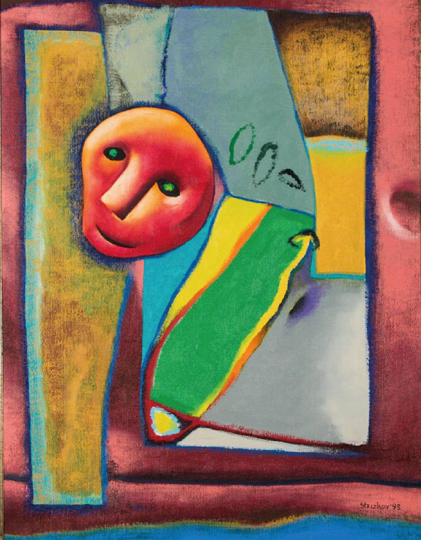 Dimitri Strizhov, Russian painter, born 1967, Head in: Dimitri Strizhov, Russian painter, born 1967, Head in Green, oil/canvas, lower right signed,dated 1993, verso titled and labeled, approx 90x70cm, frame