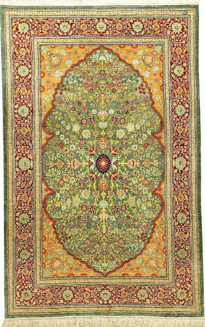 Fine Sky-Blue Silk Hereke Rug (Signed), (1 of 10)