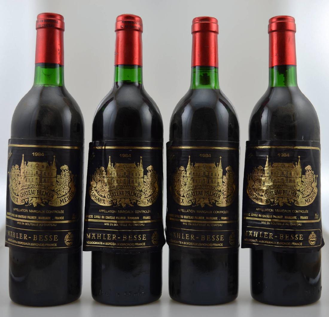 4 bottles of 1984 Chateau Palmer: 4 bottles of 1984 Chateau Palmer, Margaux, each approx 75 cl, filling levels: approx top shoulder, labels stronger damaged, not tasted