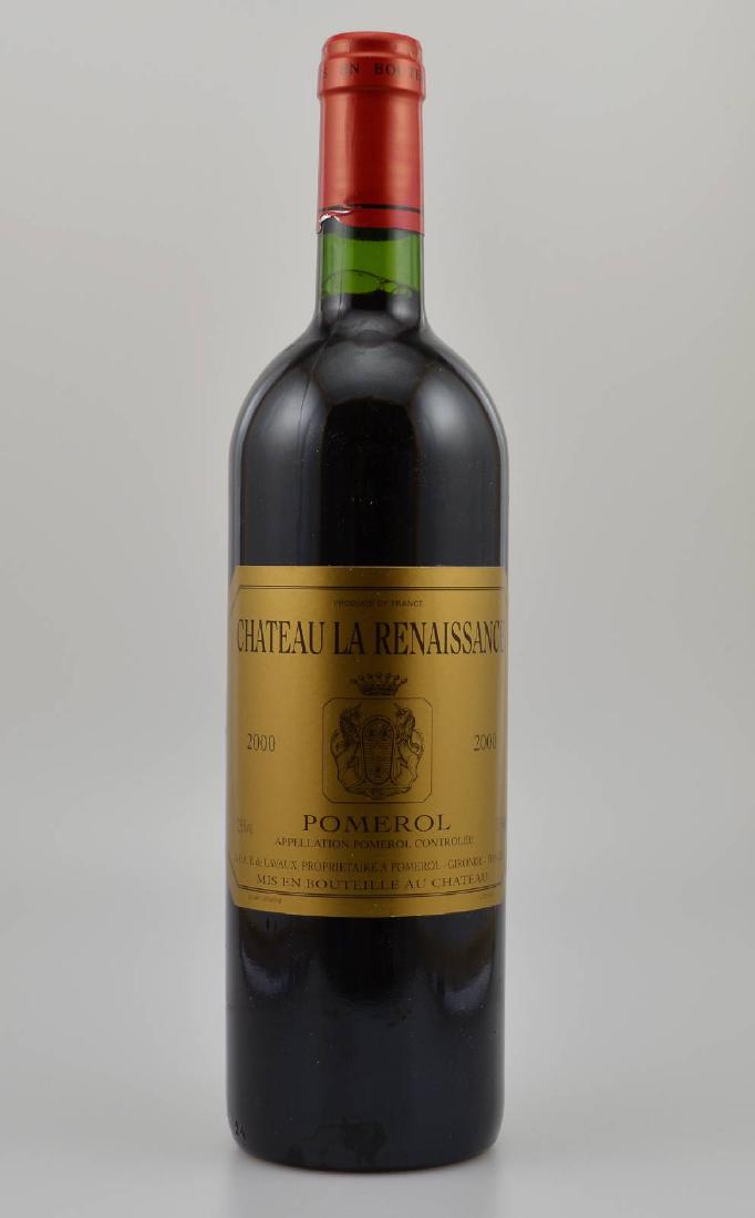 12 bottles of 2000er La Renaissance: 12 bottles of 2000er Chateau La Renaissance, Pomerol, each approx 75 cl, 12,5 % Vol., filling levels: each approx into neck, very good condition of the bottles, not tasted, in orig. wooden box