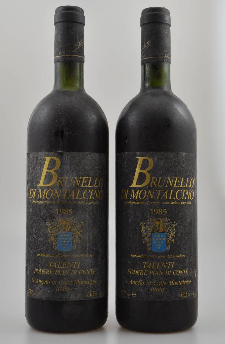 2 bottles of 1985 Telenti: 2 bottles of 1985 Telenti Brunello Di Montalcino Podere Pian Di Conte, each approx 75 cl, 13,5 % Vol., filling levels: each approx top shoulder, labels soiled, orig. Banderole, not tasted