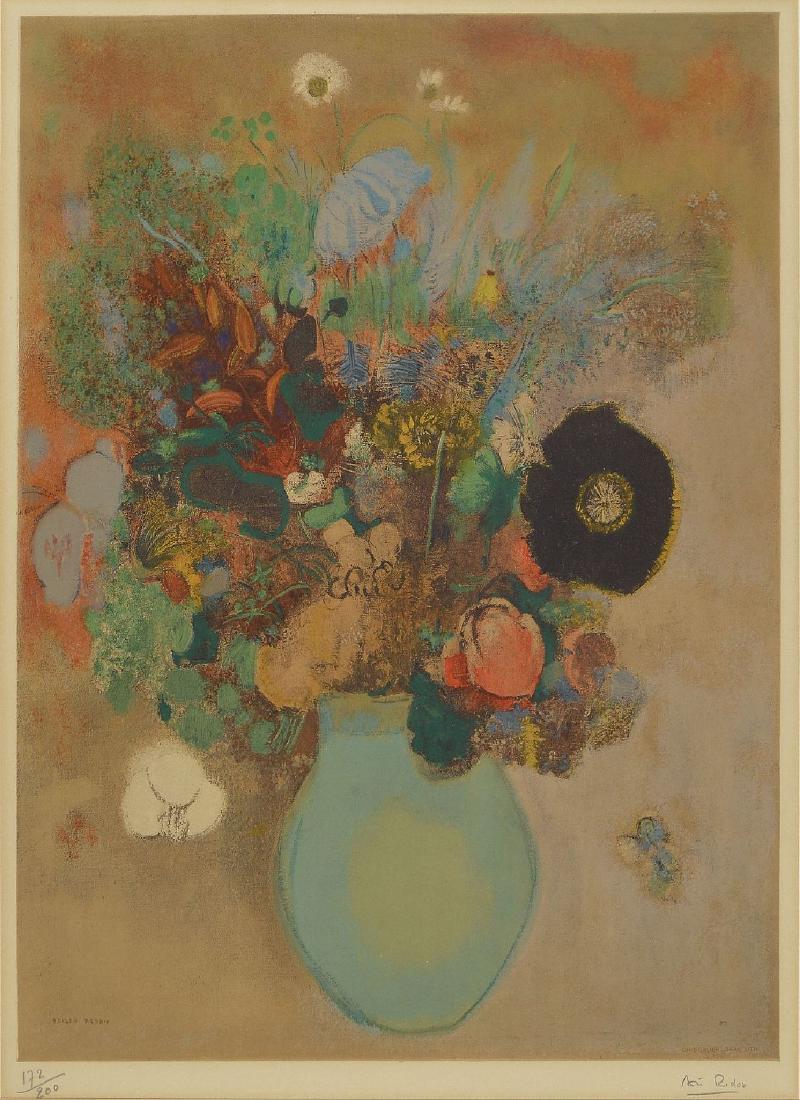 Odilon Redon, 1840-1916, Bouquet des fleurs, color: Odilon Redon, 1840-1916, Bouquet des fleurs, color lithograph from Charles Sorlier, signed in the plate, numbered 172/200, approx 55x40cm/71.5x56.5cm, under Glass, frame