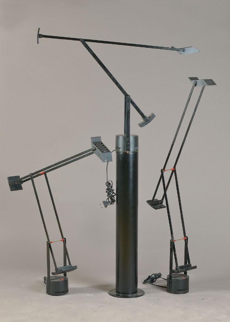 three Lamps Tizia: three Lamps Tizia, Richard Sapper for Artemidedesigned around 1972, metal and synthetic, multiple to adjust, H.approx. 119 cm , in addition one high stand H. approx. 72 cm, function not examined, acco