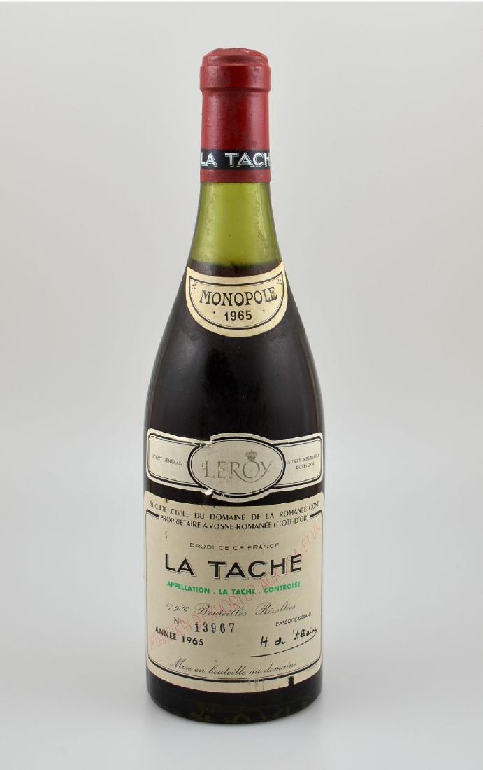 1 bottle 1965 Domaine de la Romanee-Conti La Tache,: 1 bottle 1965 Domaine de la Romanee-Conti La Tache, Grand Cru Monopole, Leroy, Cote D'Or , distance between capsule and wine: approx 3,5 cm, label slightly damaged not tasted, very rarely on offer, Pr