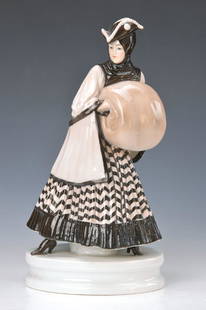 famous figurine, Rosenthal, designed by Constantin: famous figurine, Rosenthal, designed by Constantin Holzer-Defanti, around 1918, representation the Lo Hesse, famous Berlin- female dancer in Mask of Carl Nielsen, here: lady with muff, classical shapi