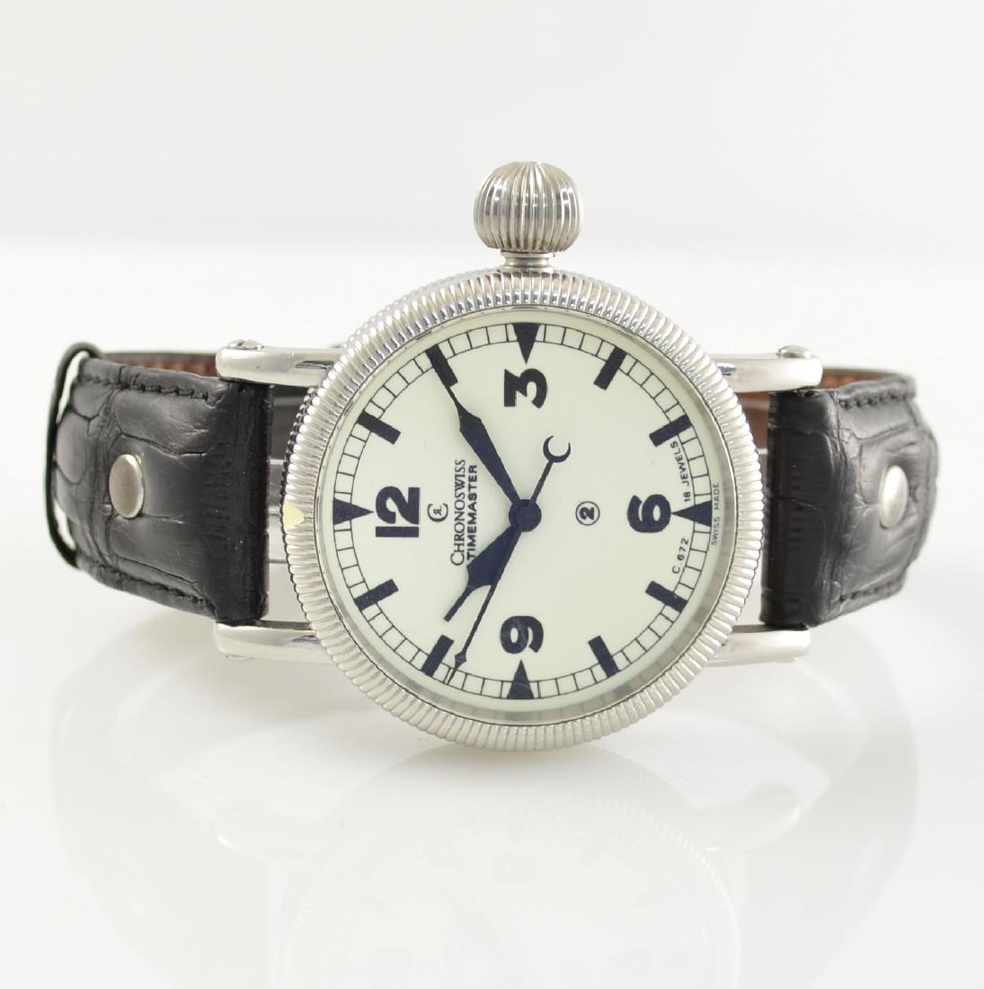 CHRONOSWISS wristwatch Timemaster reference CH 6233: CHRONOSWISS Timemaster reference CH 6233 big gents wristwatch in stainless steel, Switzerland around 2006, manual winding, on both sides glazed case with rotating fluted bezel, screwed down case back,