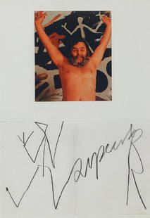 A.R. Penck, 1939-2017, self-portrait, offset on photo: A.R. Penck, 1939-2017, self-portrait, offset on photo paper, including hand signature with drawing, framed under glass, total 55x45 cm