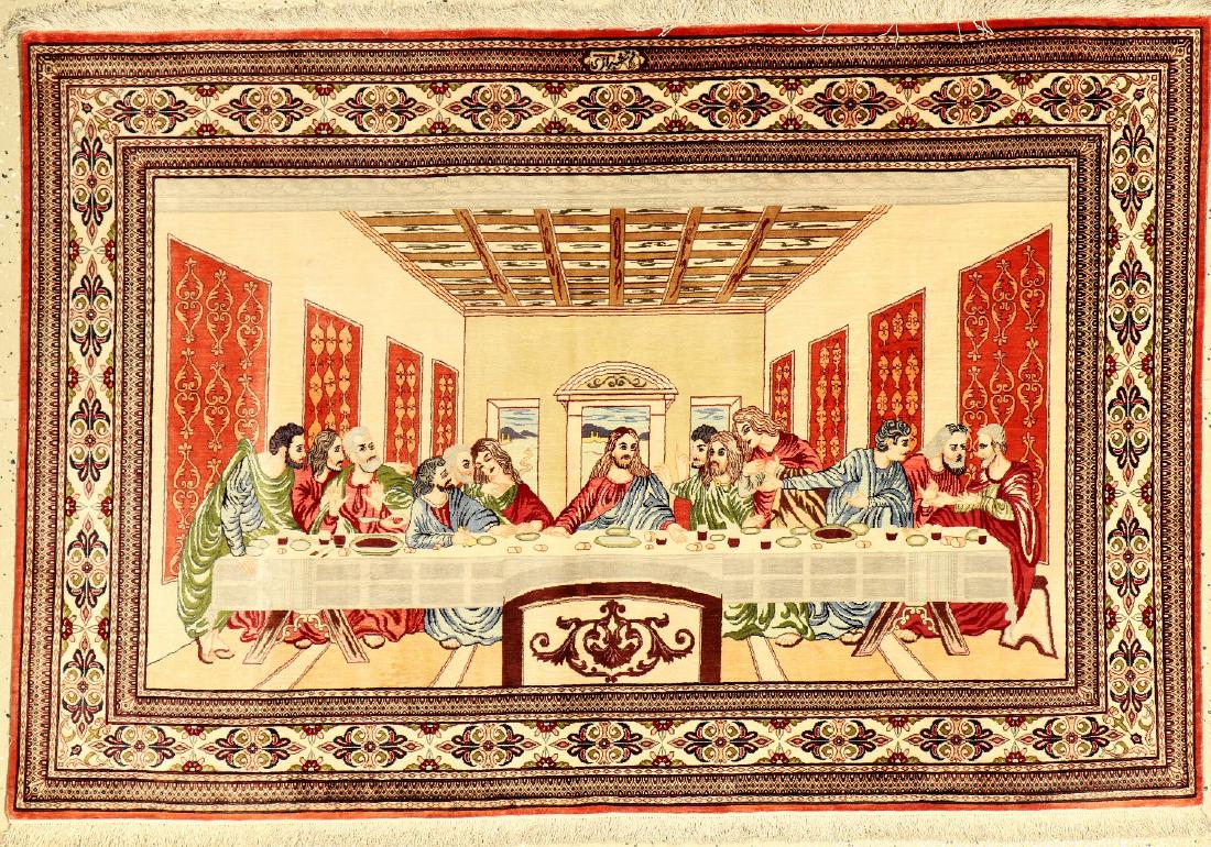 Fine Silk Qum 'Shirazi' Pictorial Rug (Signed)'Last (1 of 1)