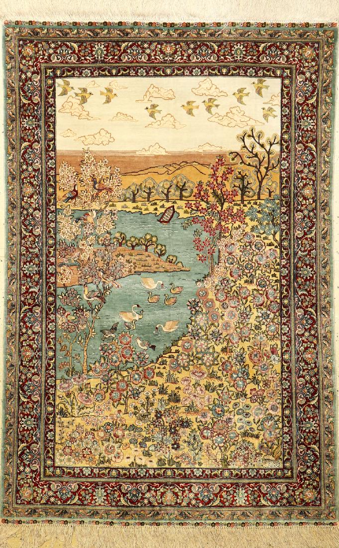 Fine Chinese Silk Hereke Rug (Nature Landscape), (1 of 1)