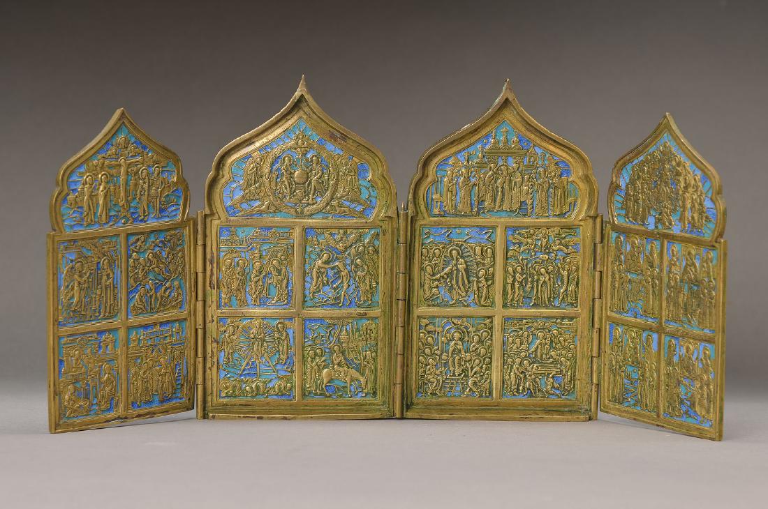 Tetraptychon, Russia, 2.h.19.th c., brass, opulent (1 of 10)