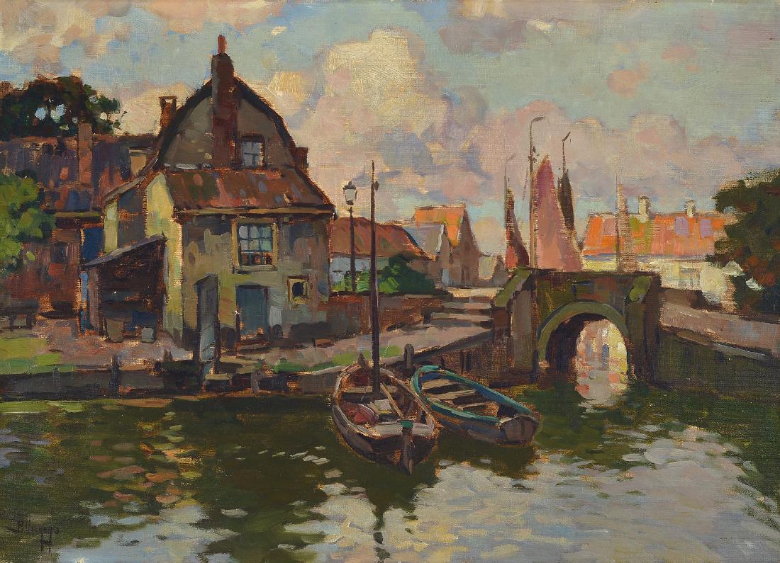 YES. Wiegers, dutch painter, 1920s / 30s, dutch city: YES. Wiegers, dutch painter, 1920s / 30s, dutch city section with canal, oil / canvas, signed lower left, approx. 50x70cm / 60x80cm, frame