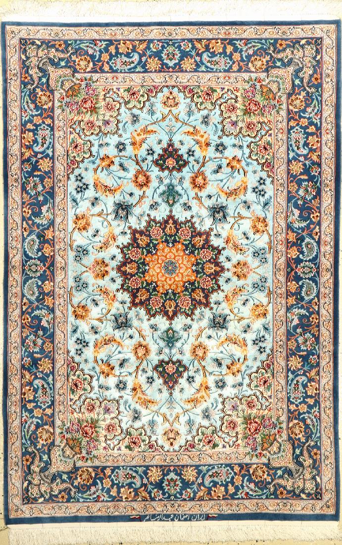 Fine Sky-Blue 'Silk Ground' Isfahan 'AbdolrezaNasr' Rug (1 of 1)