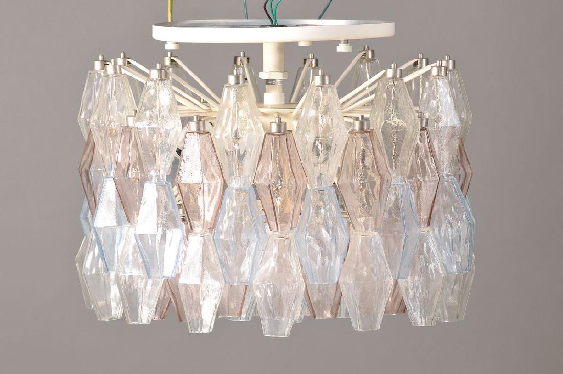 Ceiling lamp, Venini Murano, designed by CarloScarpa in: Ceiling lamp, Venini Murano, designed by CarloScarpa in 1950s, molding 1970s, metal casing with four ranges of different, the the shape blown, colorful glass tubes (thereof one replaced), 14 focal poi