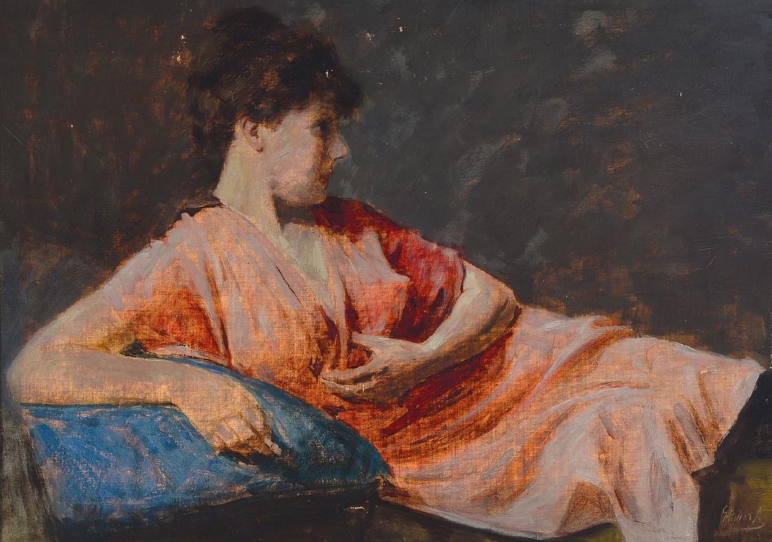 Armin Glatter, 1861 Kaschau-1931 Budapest, lying woman: Armin Glatter, 1861 Kaschau-1931 Budapest, lying woman, oil/canvas, rest., stretcher renewed, right below signed, approx. 70x50cm, frame approx. 71x91cm, this damaged