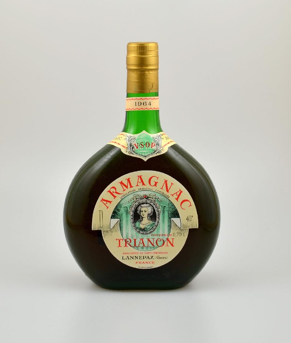 2 bottles of 1964 Armagnac, Trianon, Lannepax, each: 2 bottles of 1964 Armagnac, Trianon, Lannepax, each approx 70 cl, 40 % Vol., distance between capsule and wine: approx 4,5 cm, good condition of the bottles, not tasted
