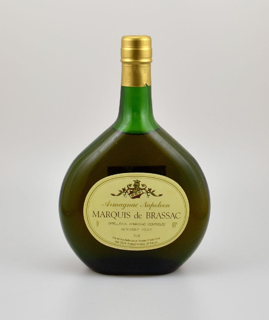3 bottles of Armagnac Napoleon Marquis de Brassac: 3 bottles of Armagnac Napoleon Marquis de Brassac, each approx 70 cl, 40 % Vol., distance between capsule and Armagnac: each approx 4,5 cm, good condition of the bottles, not tasted