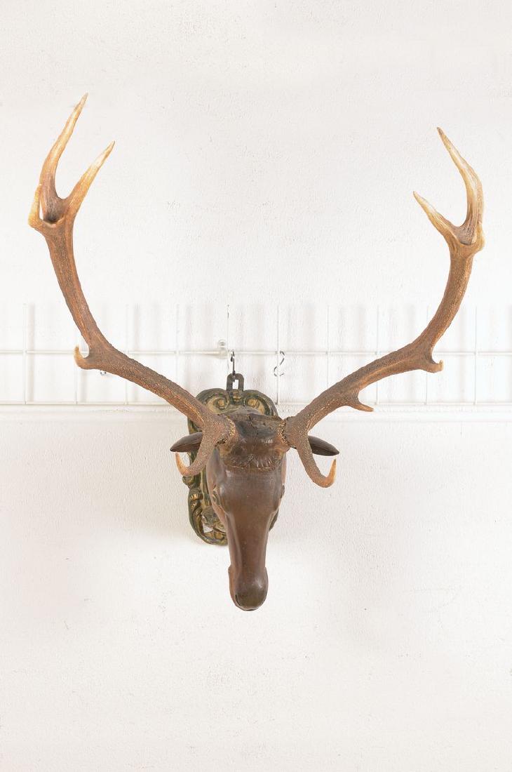 deer antlers, German, dated 1784, 11- Ends, head carved (1 of 5)